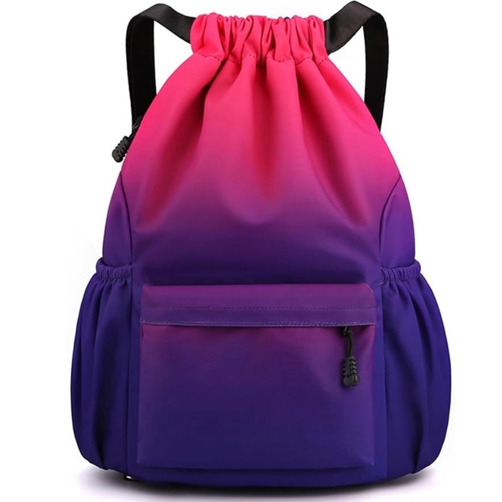Drawstring Backpack Large Red Pink Blue Purple Gradient Ombre Waterproof New